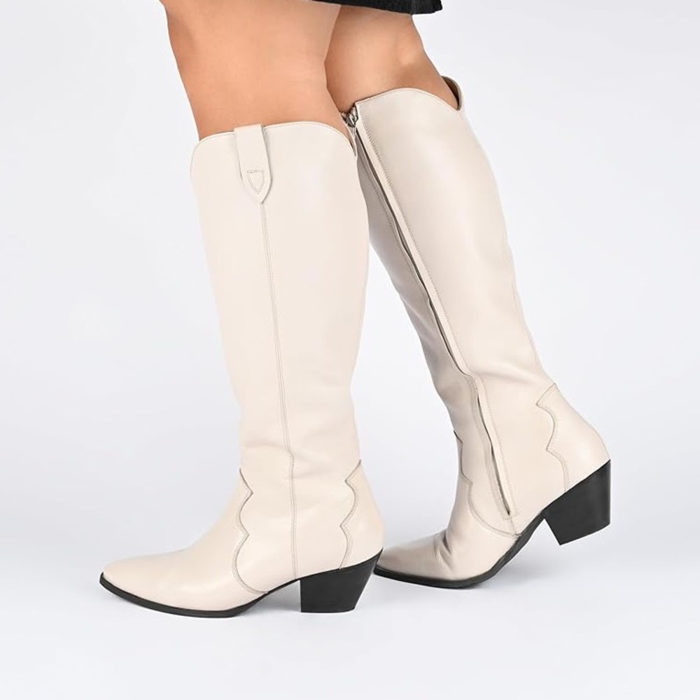 Journee Pryse Leather Cowboy Boot Bone